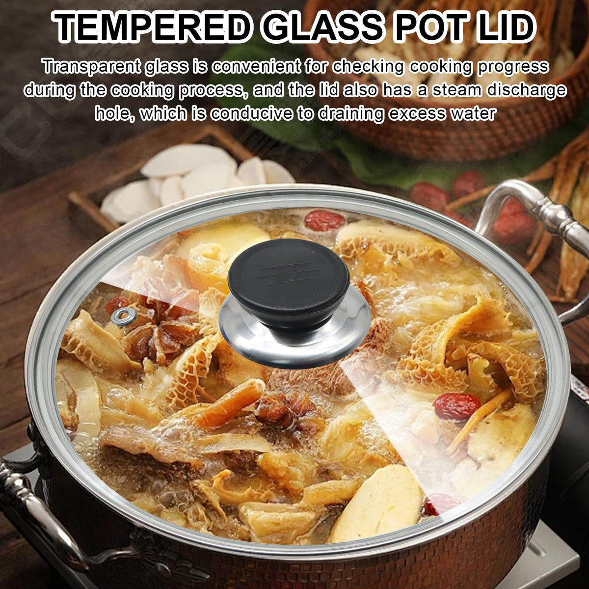 8 Inch Tempered Glass Lid with Stainless Steel Rim I8993