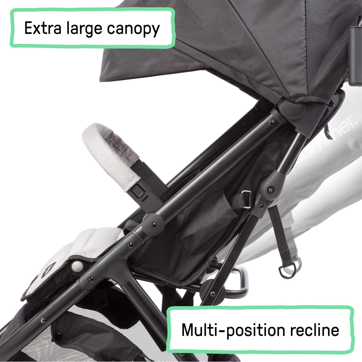 Compact Fold Stroller with Oversized Canopy and Extra-Large Storage, Gray A116