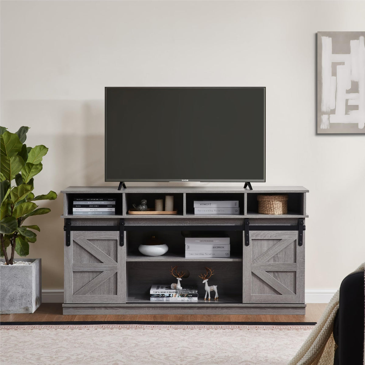 65" Grey TV Stand with Sliding Doors T723