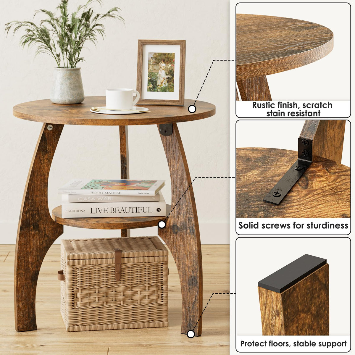 2-Tier Round Wood Side Table F645201
