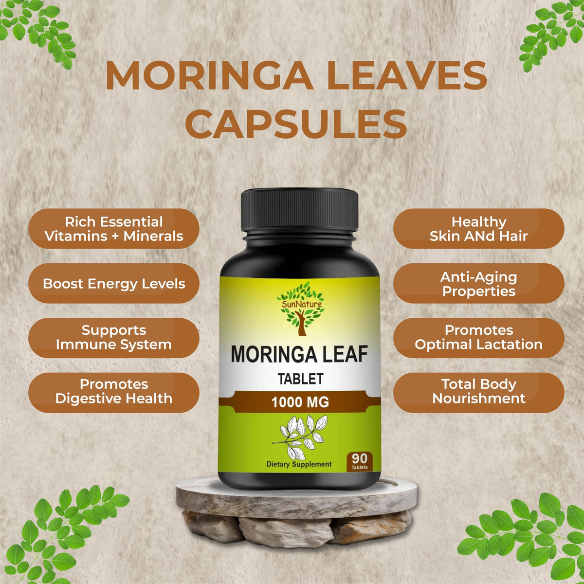 1000 mg Moringa Leaf Tablets, 90 Tablets M155018