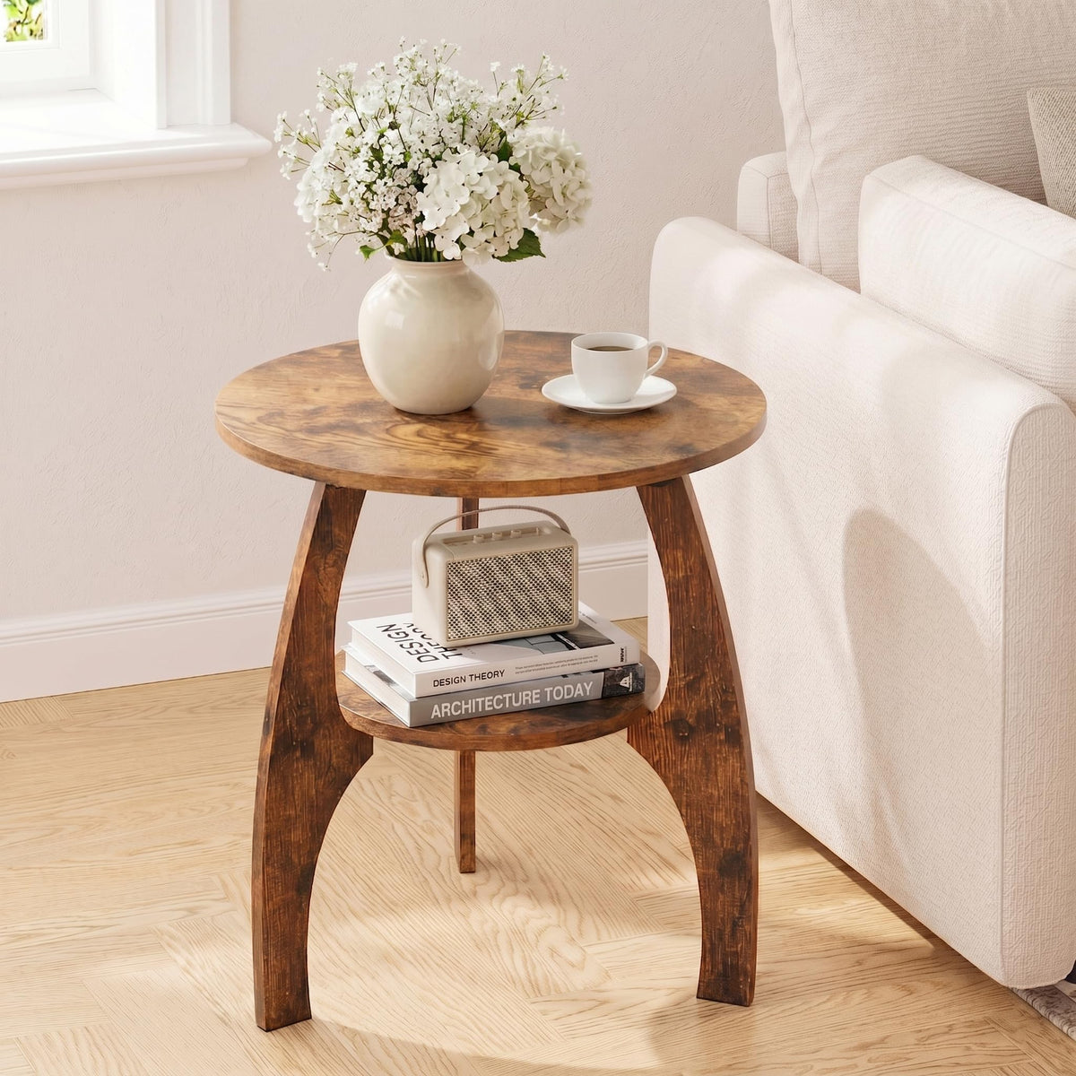2-Tier Round Wood Side Table F645201