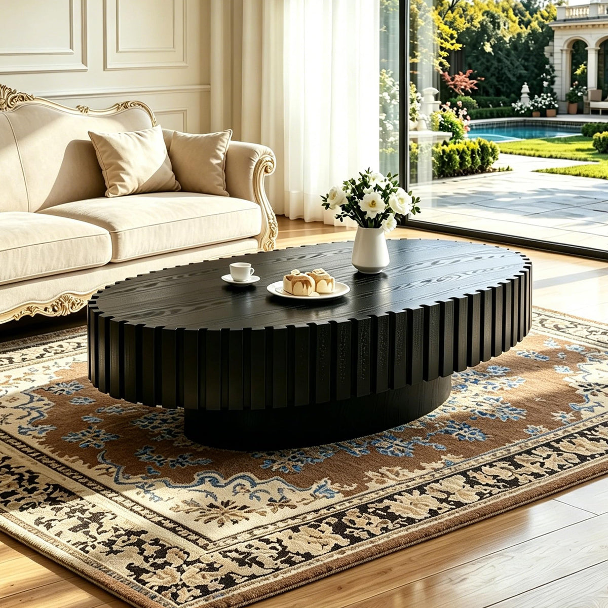 Oval Drum Coffee Table with Pedestal N1792