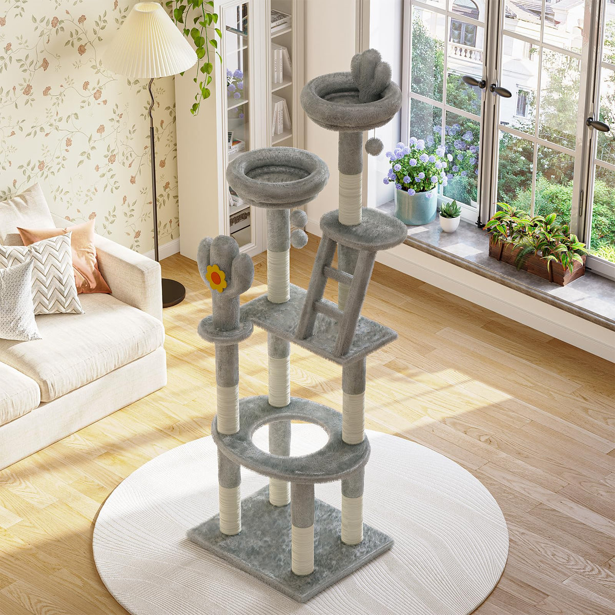 72in Gray Multi-Level Cat Tree with Transparent Capsule C526