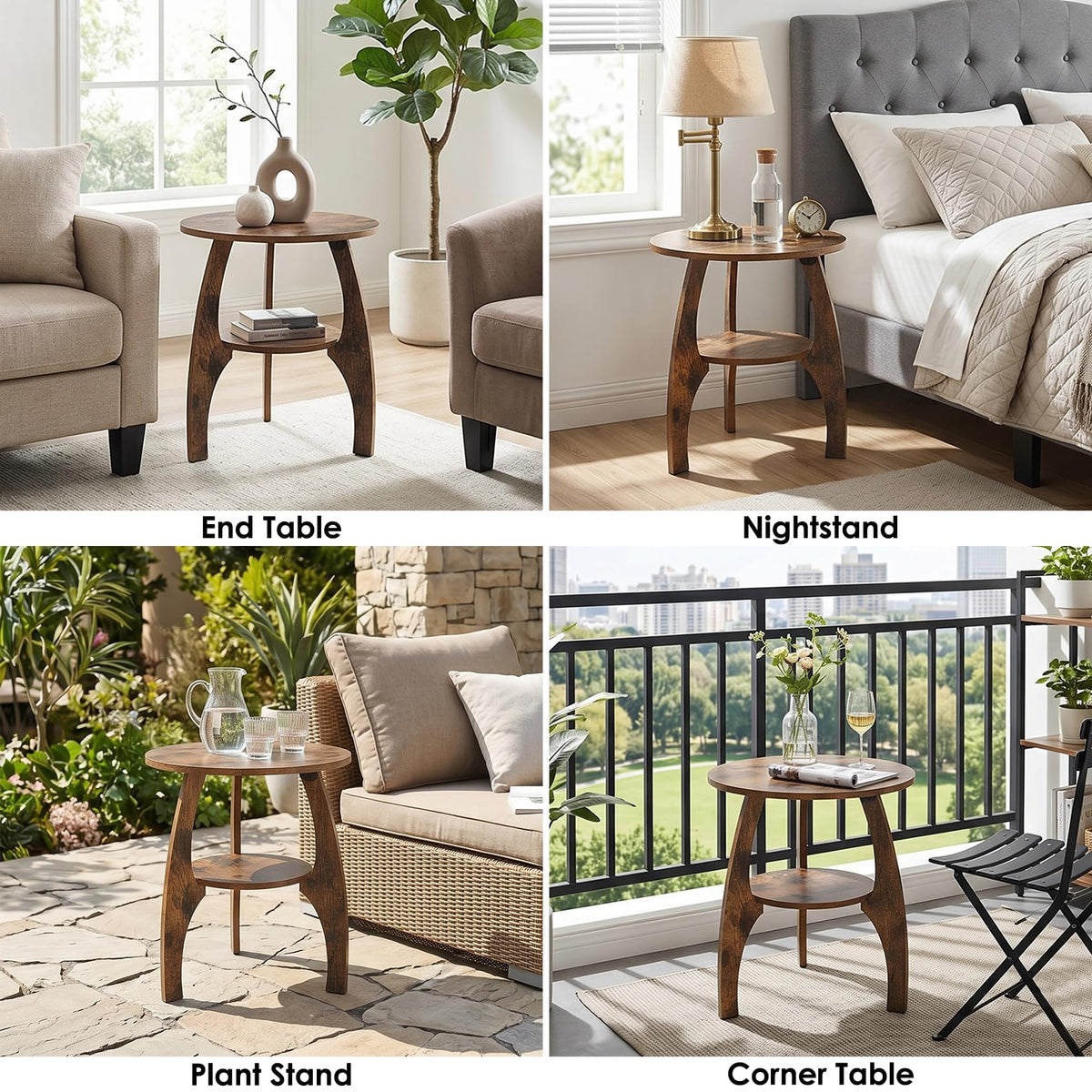 2-Tier Round Wood Side Table F645201
