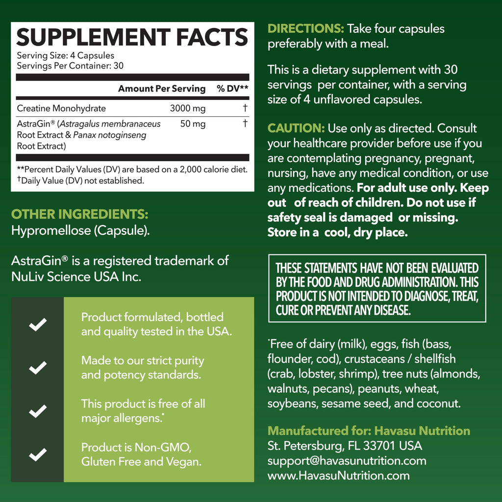 Creatine Monohydrate Capsules 3g Per Serving D24273