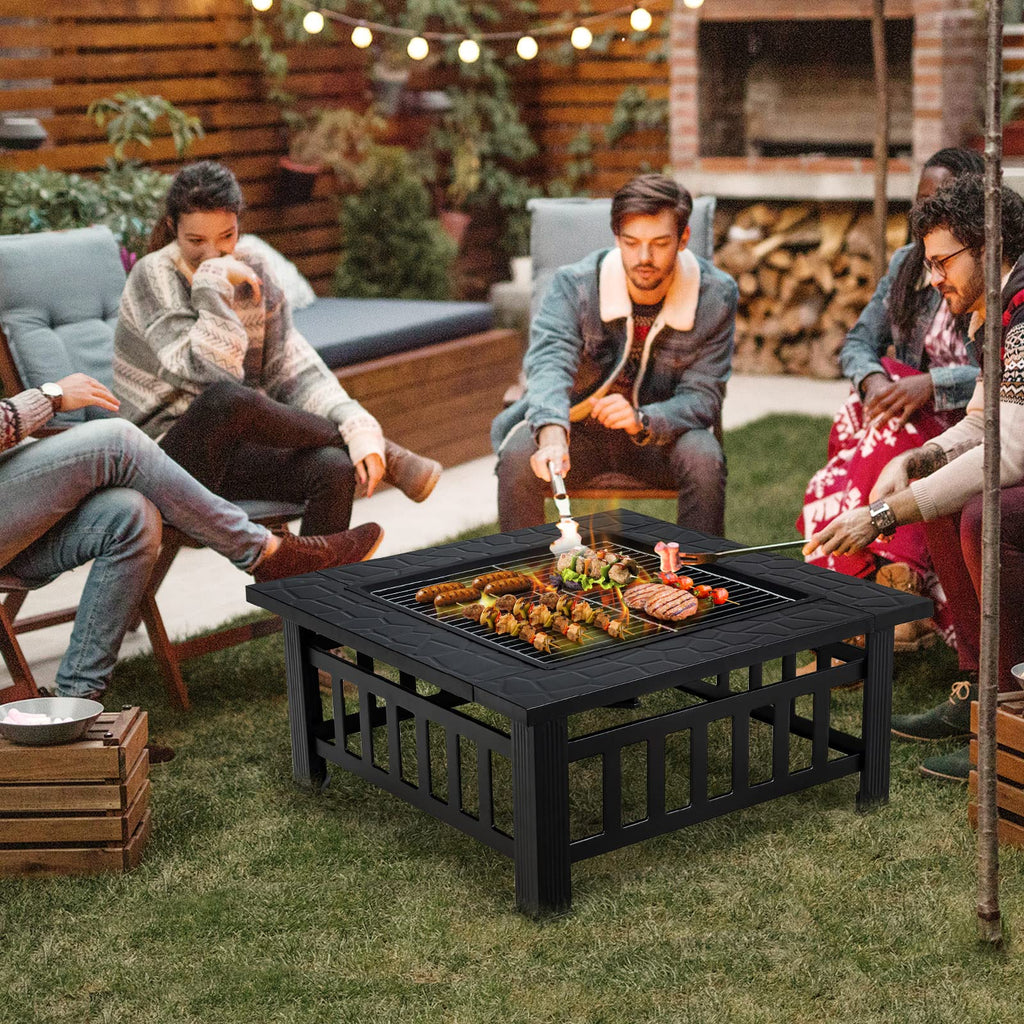32 inch 3 in 1 Wood Burning Fire Pit Table with BBQ Grill M35835
