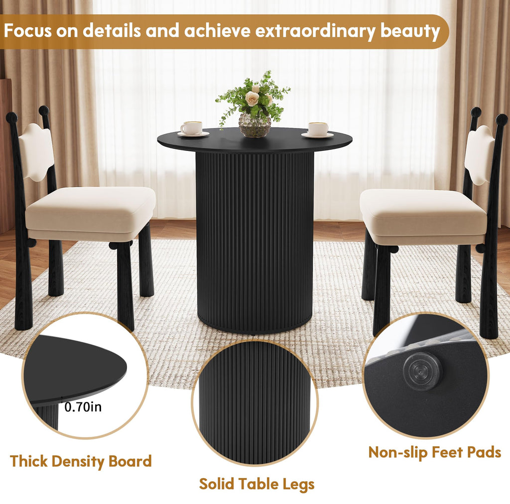 31.5" Round Dining Table with Fluted Wood Base O2714