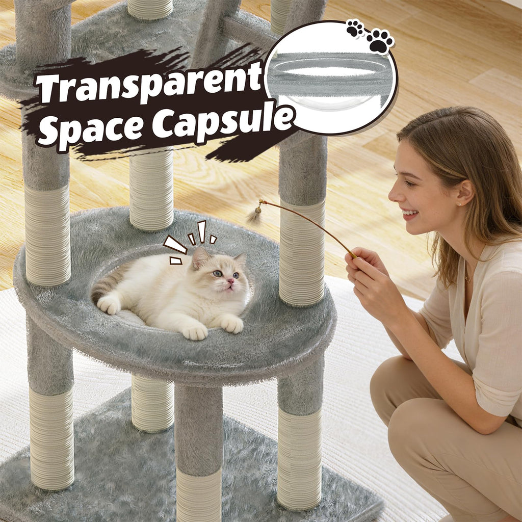 72in Gray Multi-Level Cat Tree with Transparent Capsule C526