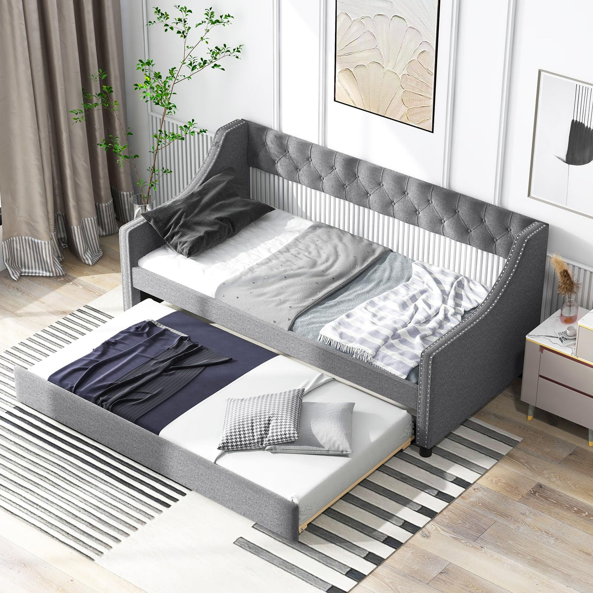 Upholstered Twin Daybed with Trundle Grey P177247