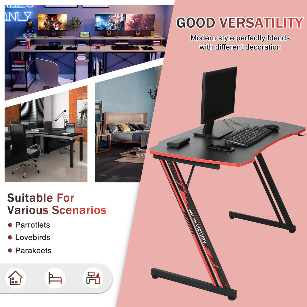 47 Inch Z Shaped Gaming Desk with Headphone Hook Y2812