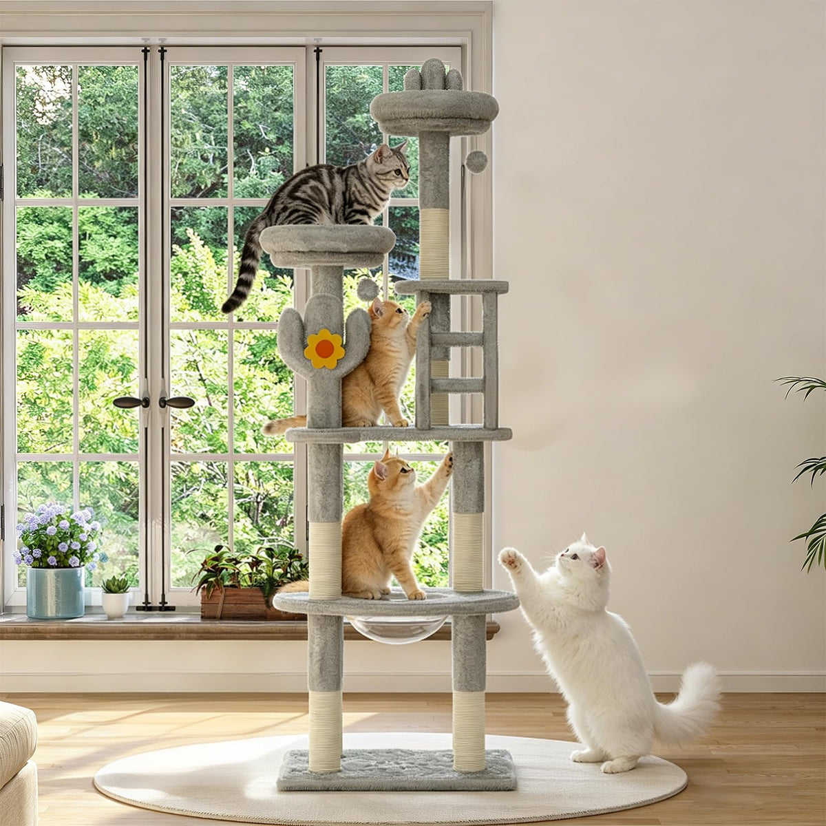 72in Gray Multi-Level Cat Tree with Transparent Capsule C526