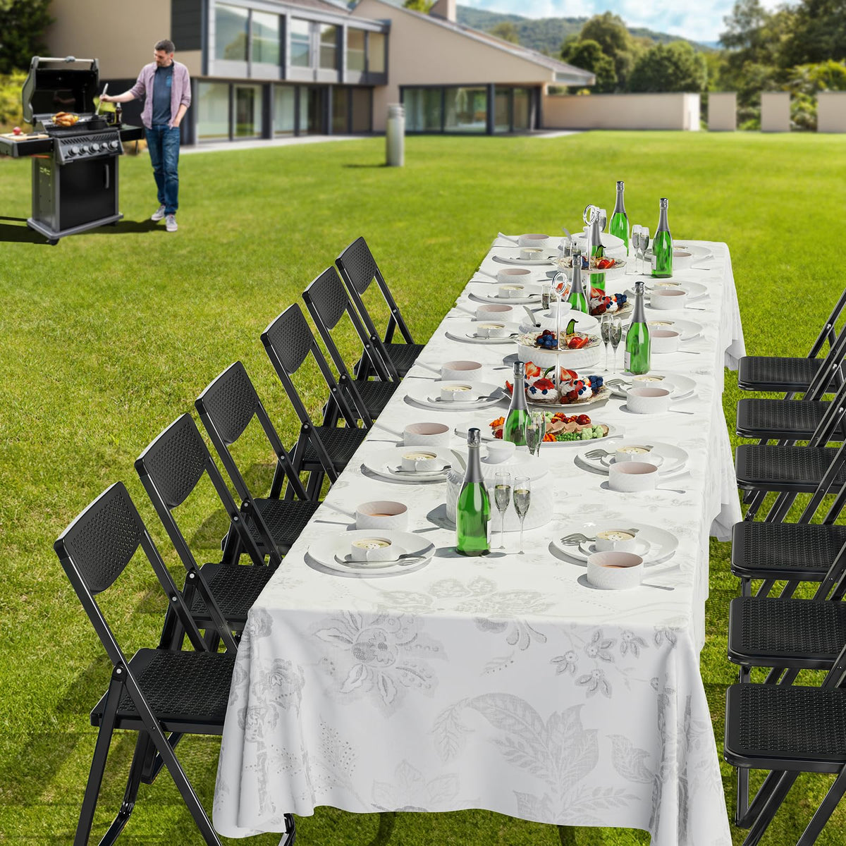 Black Plastic Folding Chairs with Mesh Seat, 10 Pack B349570