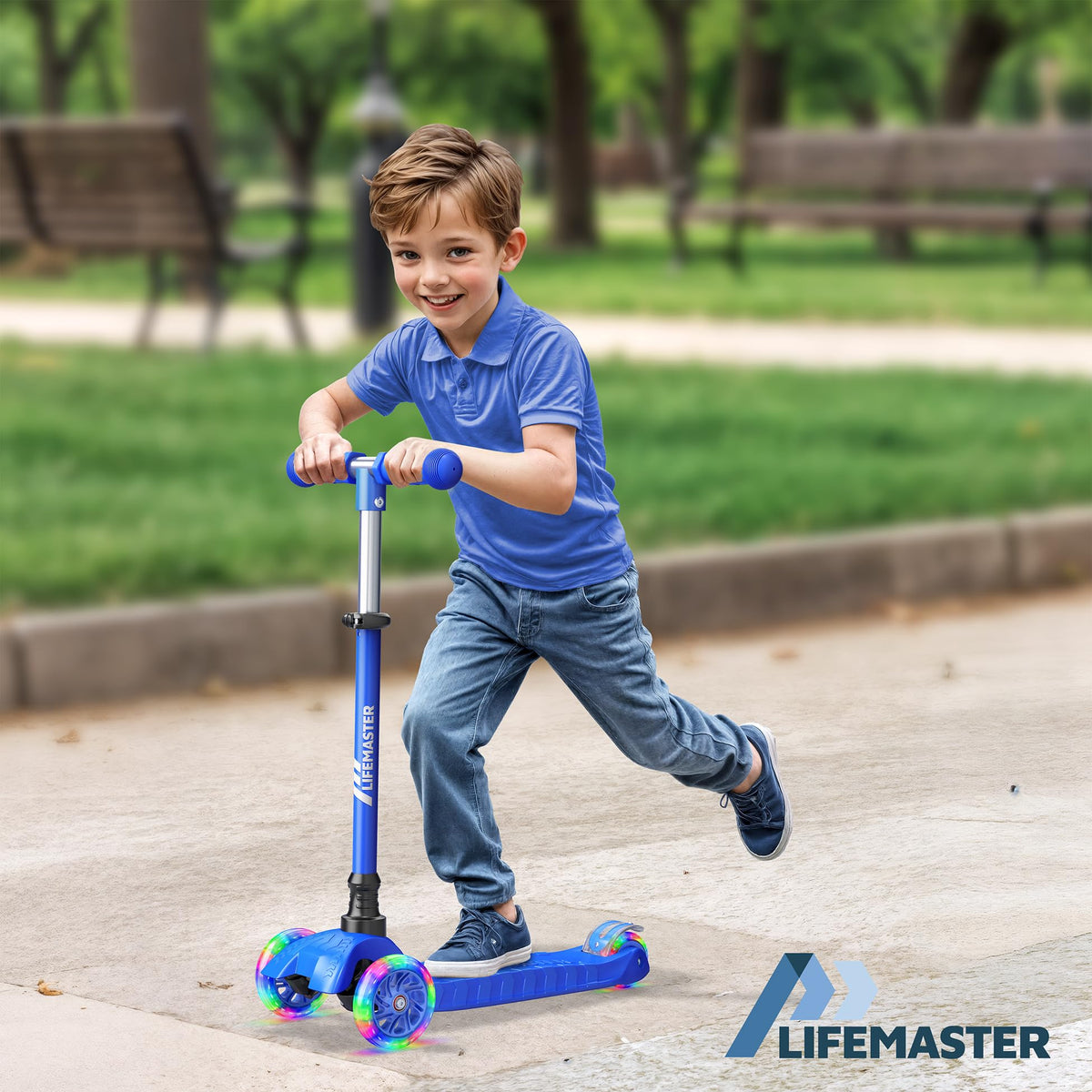 3-Wheel Kids Scooter with Wheel Lights, Adjustable Handlebar K61016