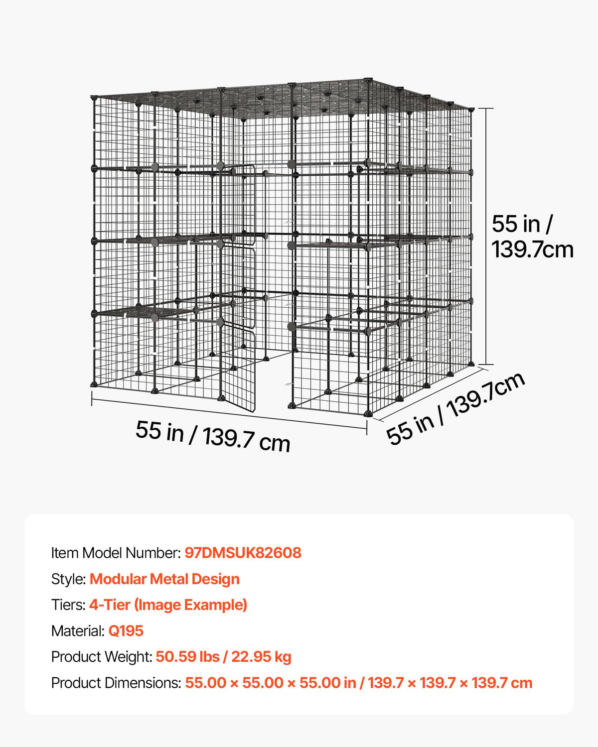 4-Tier Metal Wire Cat Cage with 3 Doors E5404
