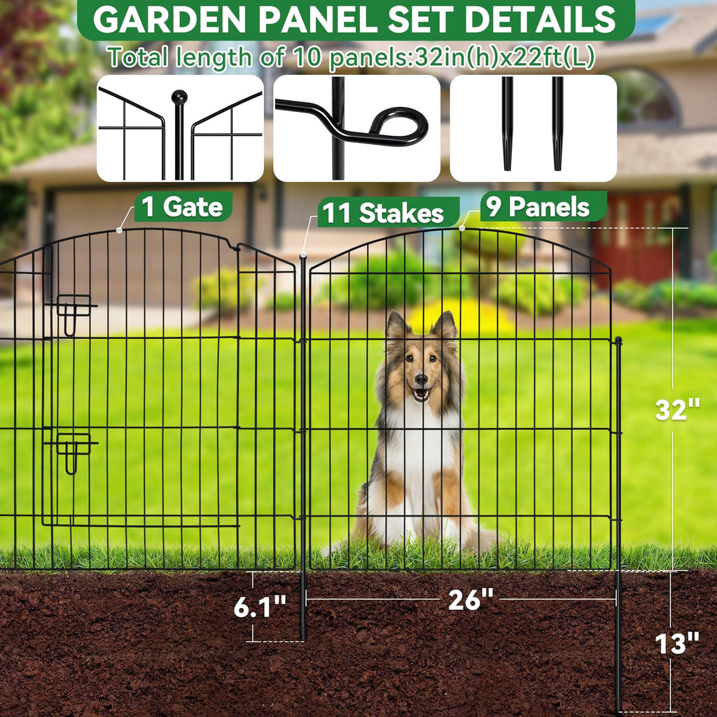 10 Panel No Dig Garden Fence with Gate D4809