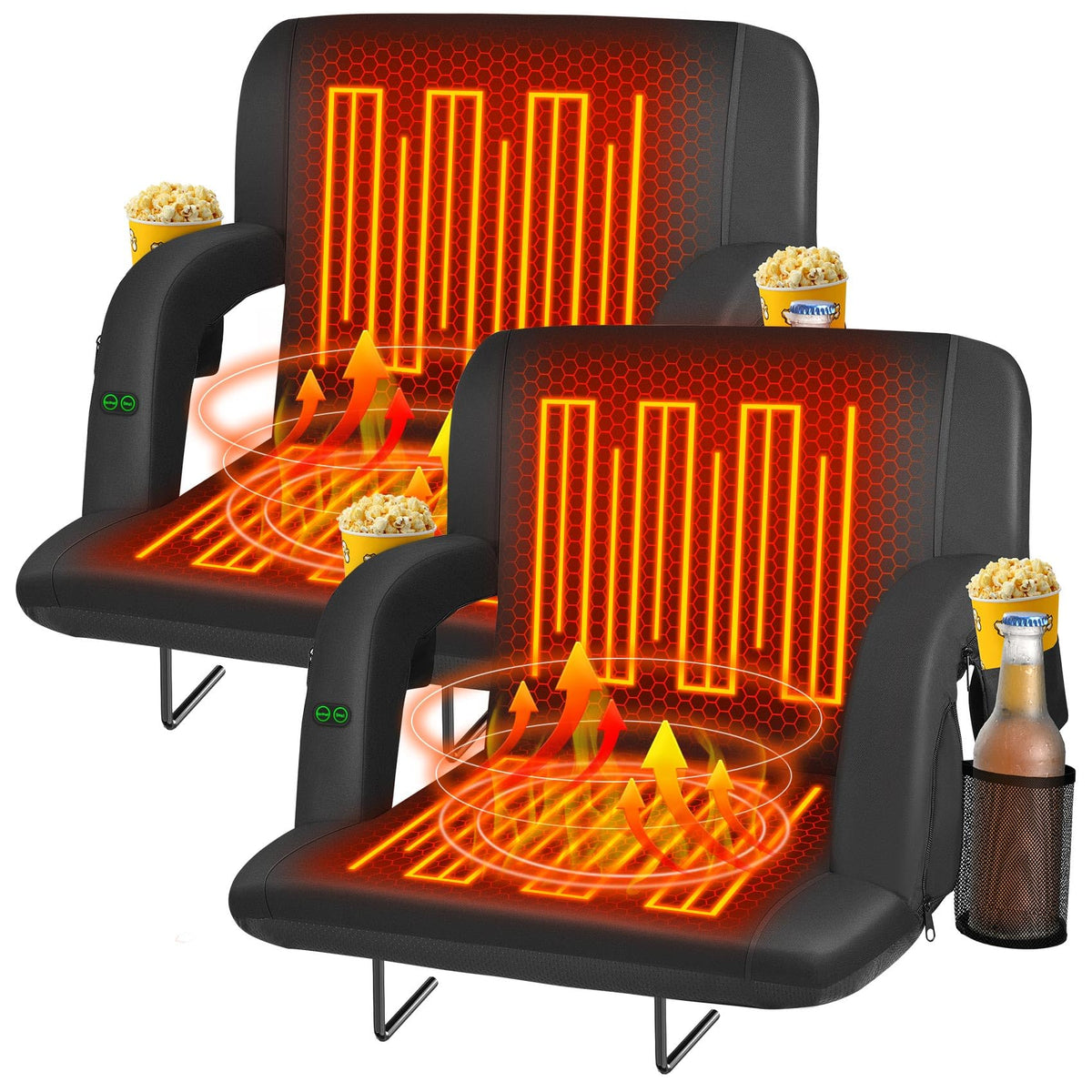 2pc Black Heated Stadium Seats with Back Support T119045