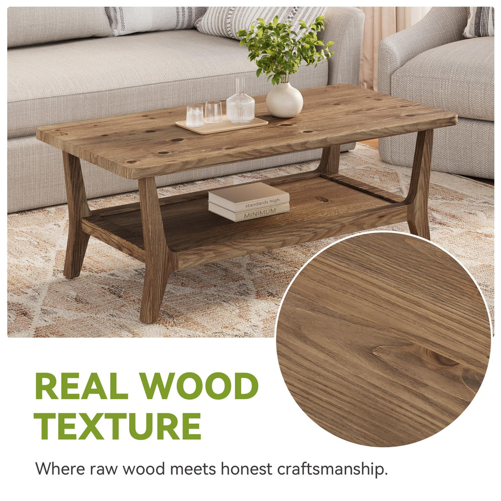Solid Wood Coffee Table with Storage, 2-Tier Shelf T439