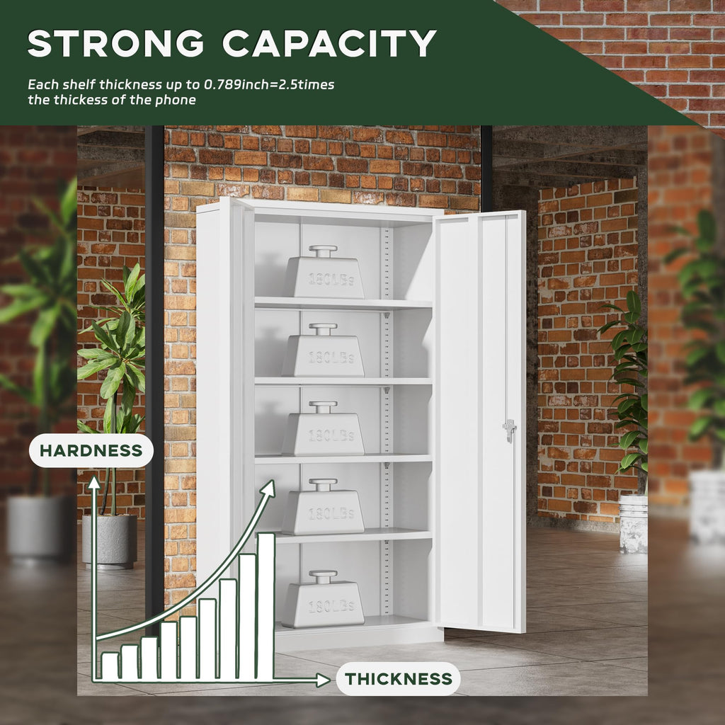 72" White Locking Metal Storage Cabinet with 4 Adjustable Shelves M676