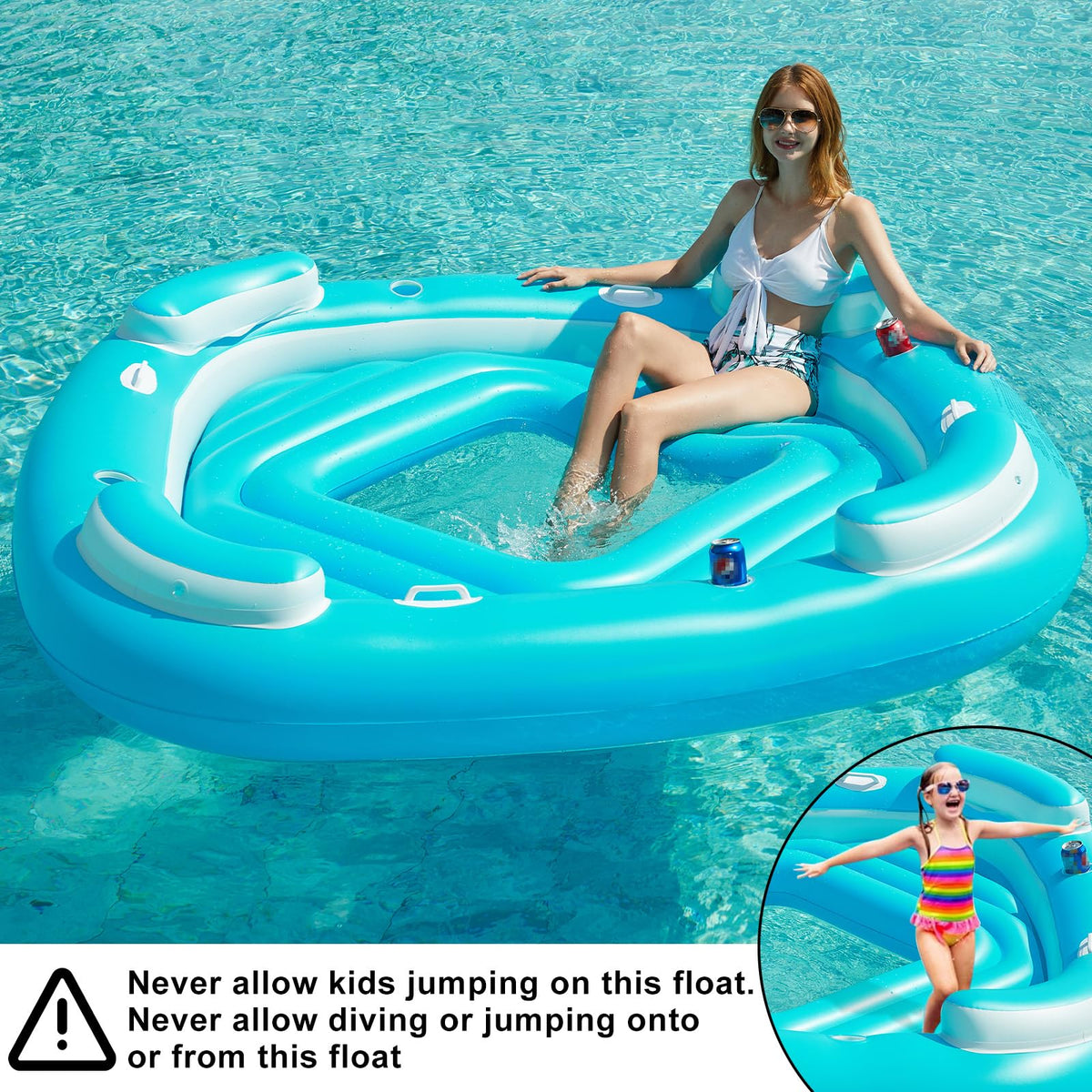 Blue XL Inflatable Pool Float with Cup Holders E720
