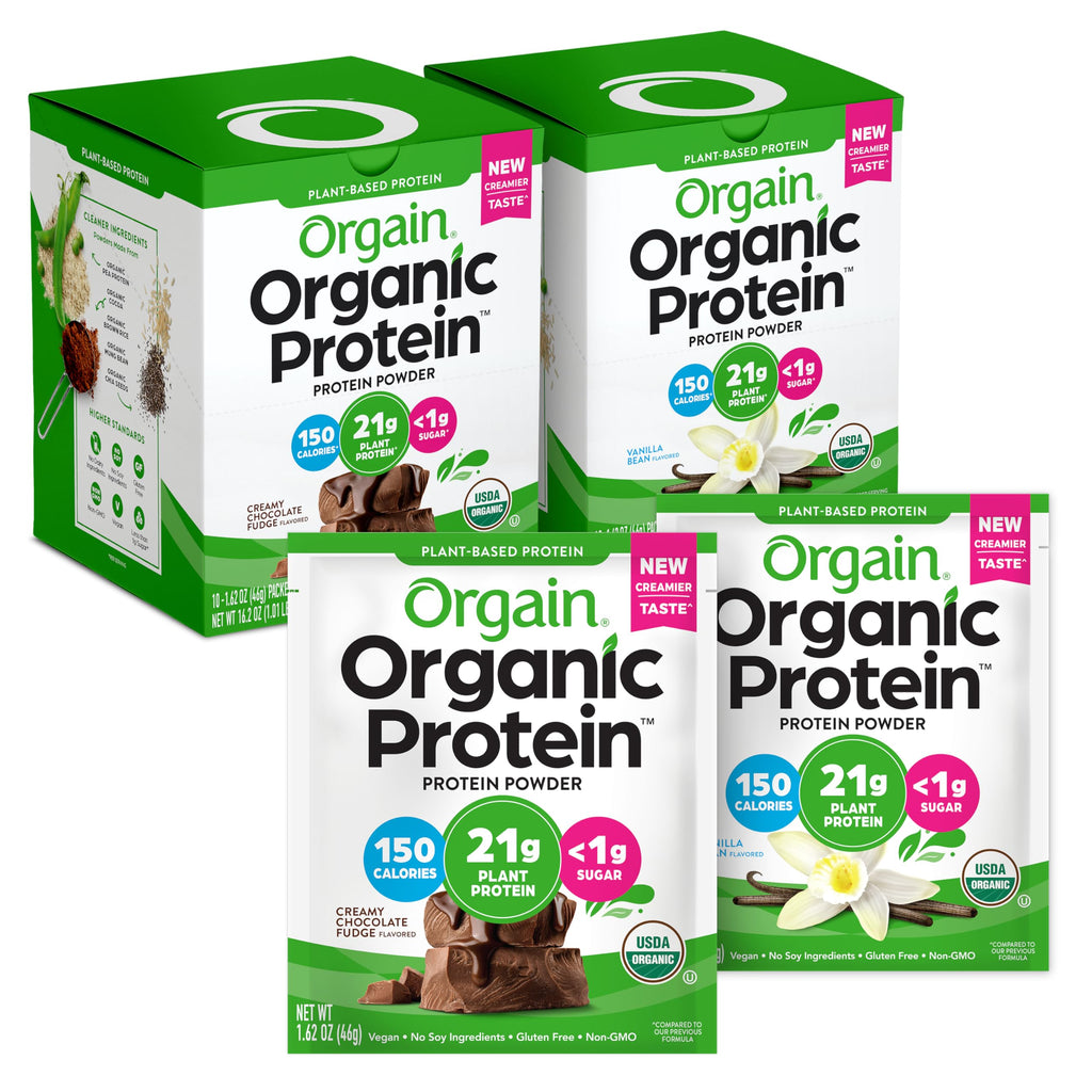 Organic Vegan Protein Powder Travel Packs Vanilla Bean and Chocolate Fudge 10 Packets Each I6409