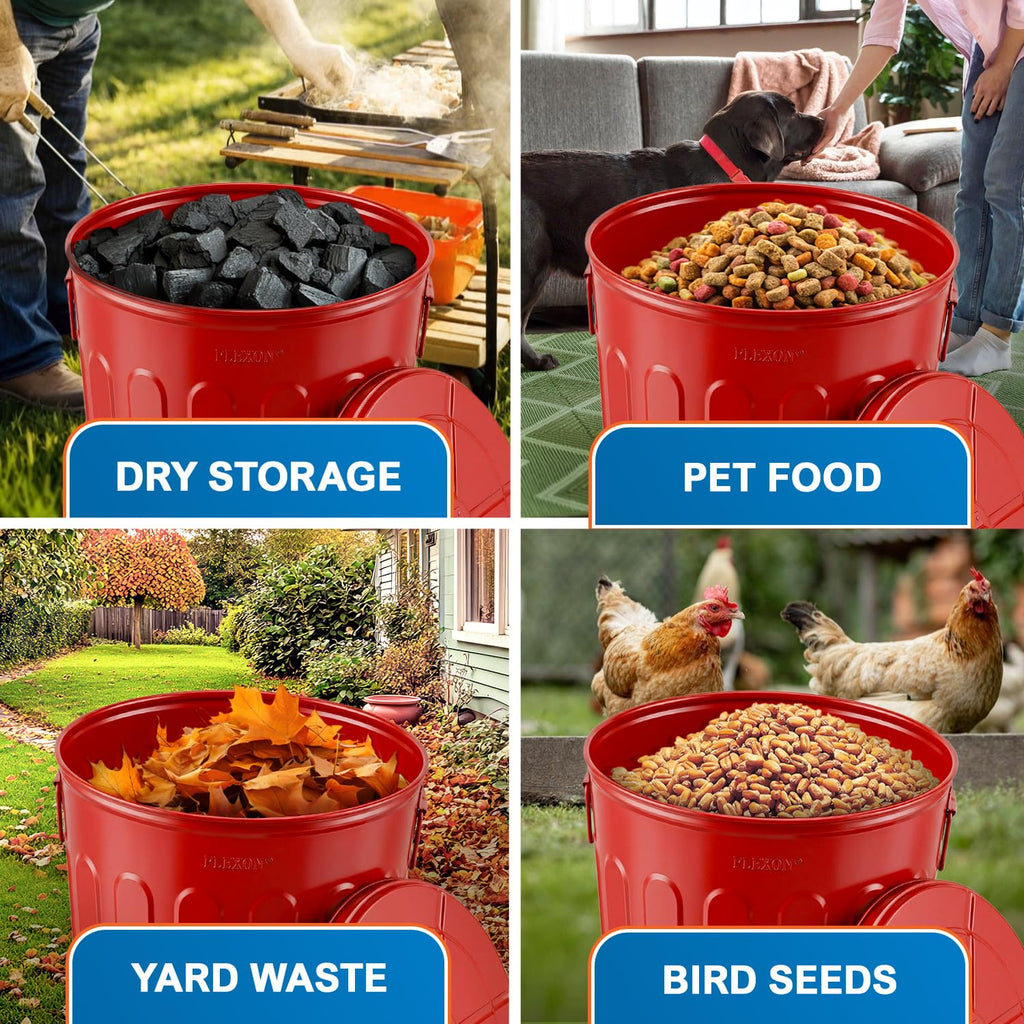 20 Gallon Red Metal Trash Can with Lid M7070