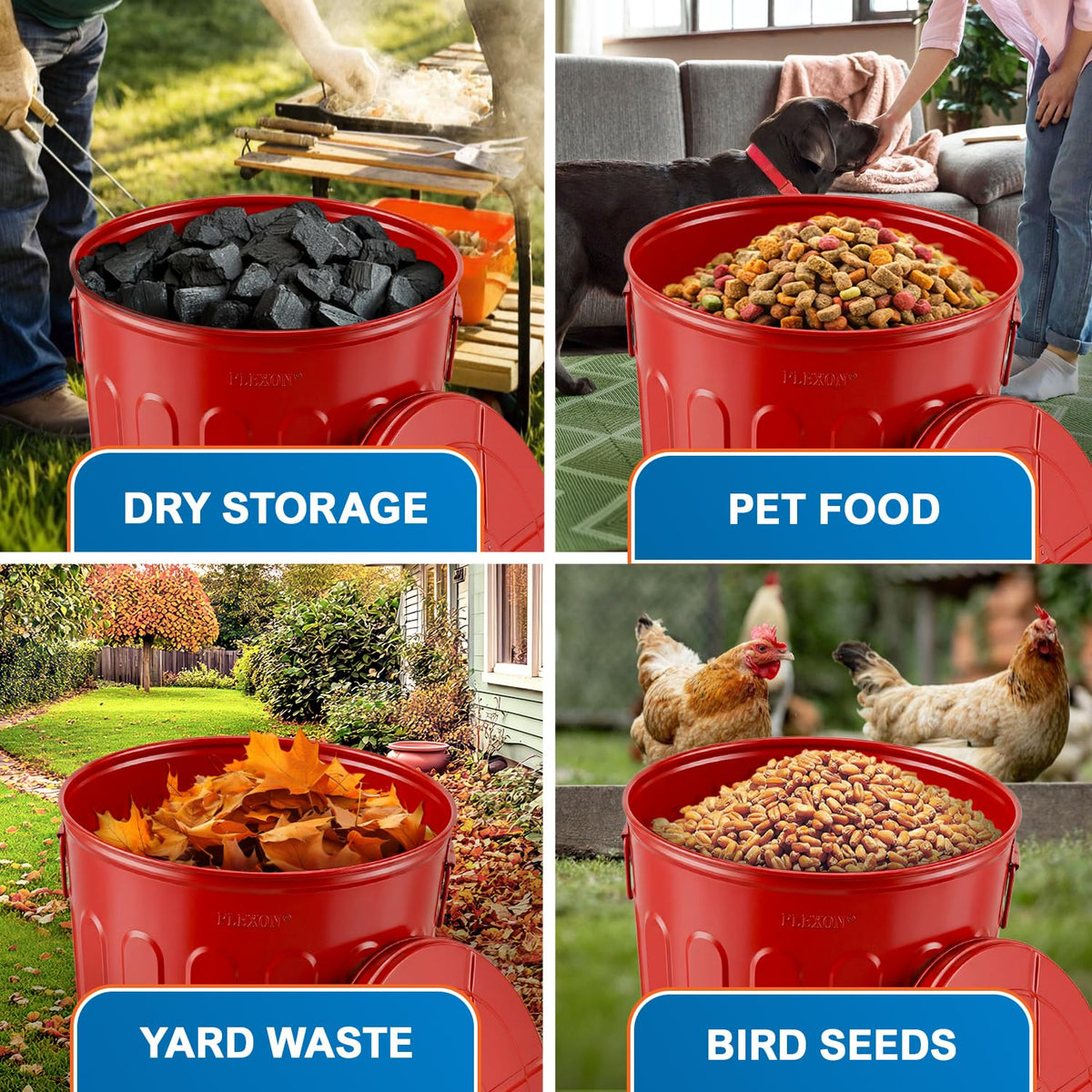 20 Gallon Red Metal Trash Can with Lid M7070