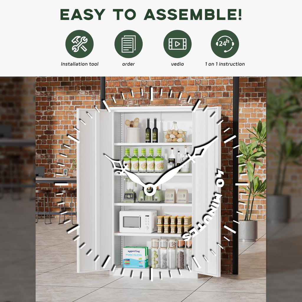 72" White Locking Metal Storage Cabinet with 4 Adjustable Shelves M676