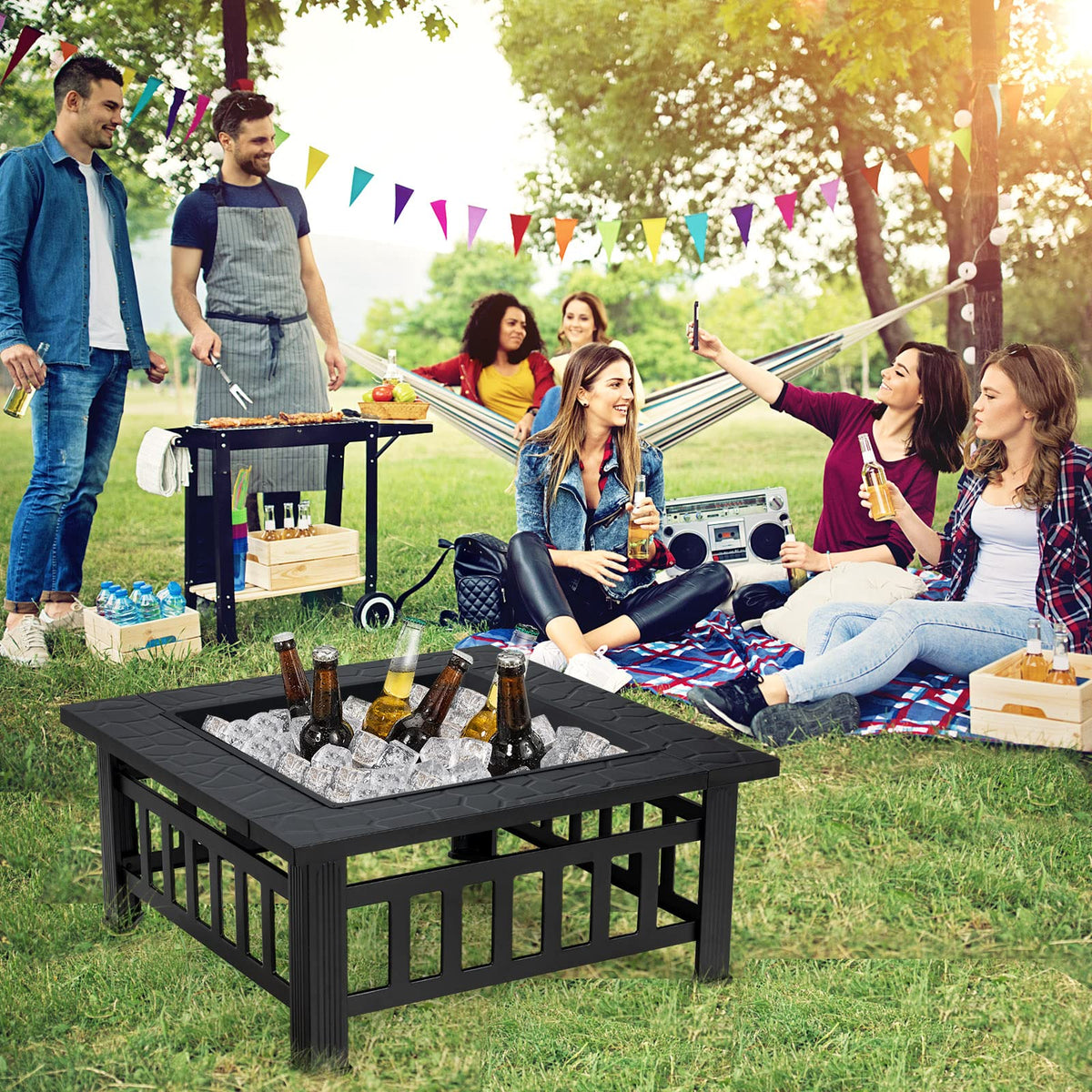 32 inch 3 in 1 Wood Burning Fire Pit Table with BBQ Grill M35835