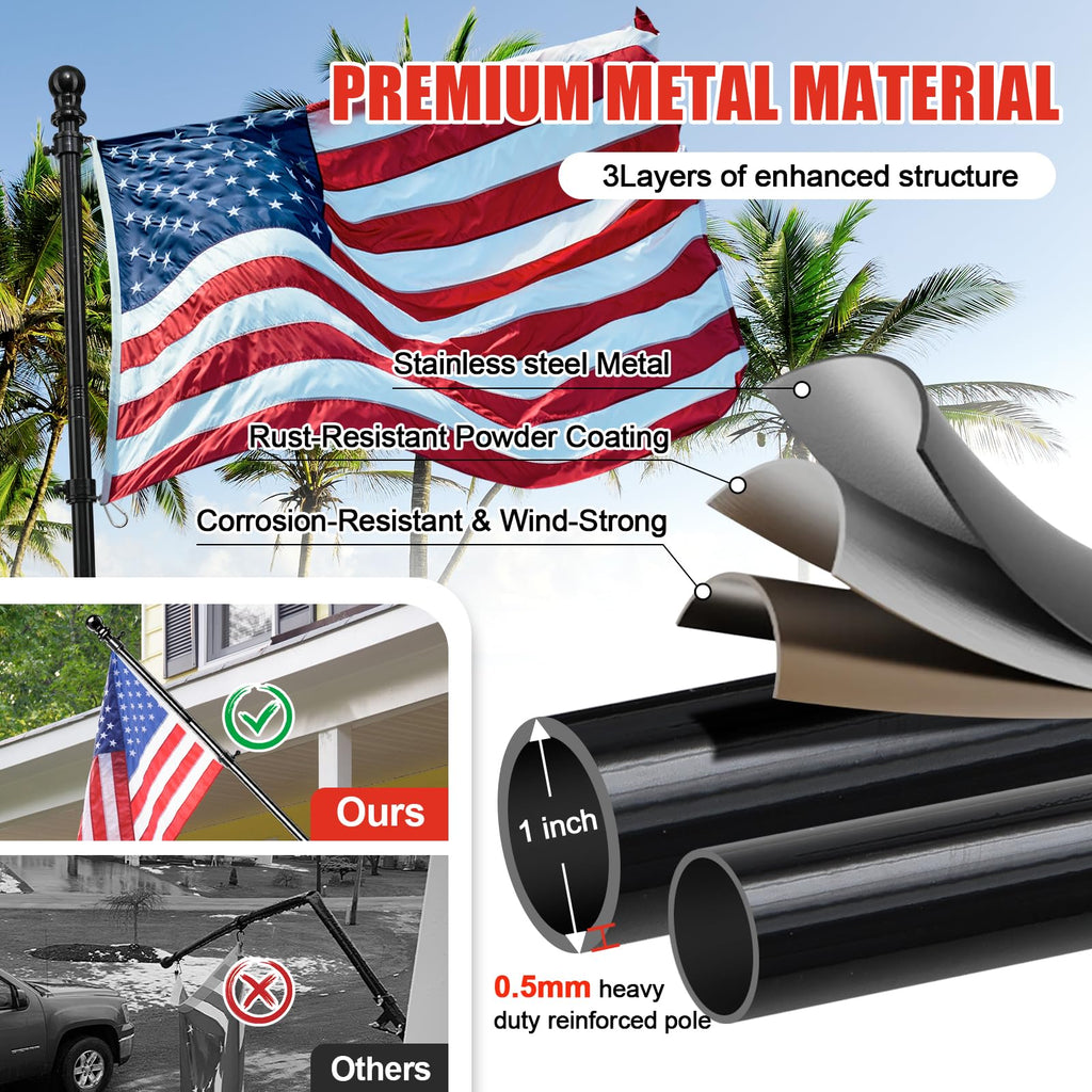 6FT Heavy Duty Tangle Free Flagpole Kit with 4x6FT Embroidered US Flag M46175