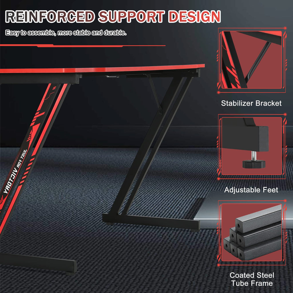 47 Inch Z Shaped Gaming Desk with Headphone Hook Y2812