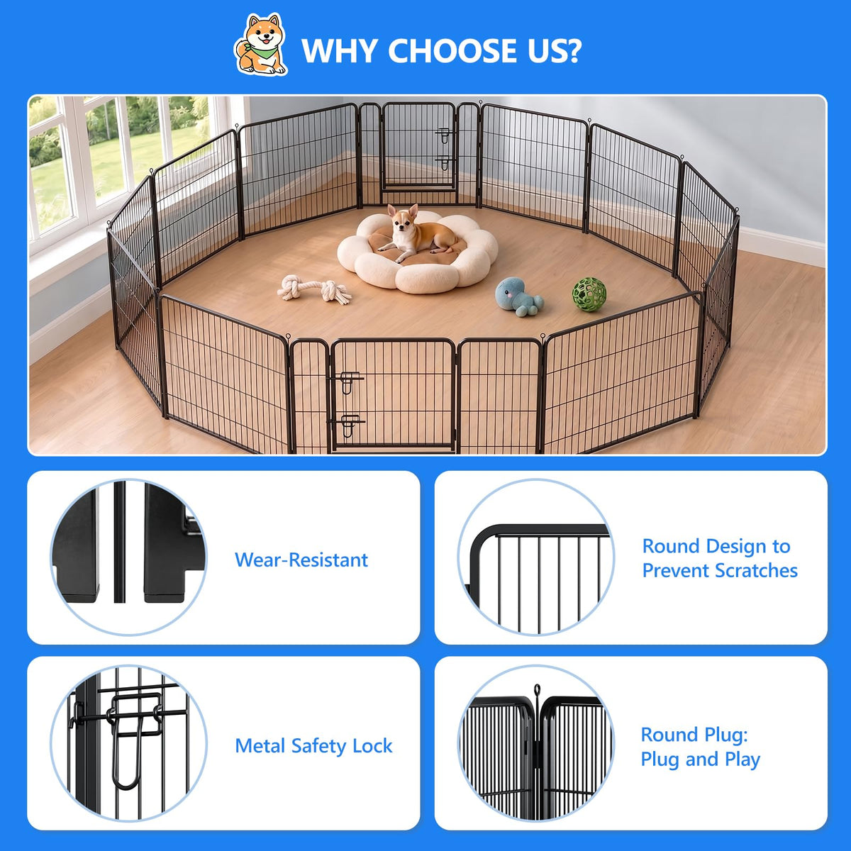 32 Inch 16 Panels Foldable Dog Playpen W231618