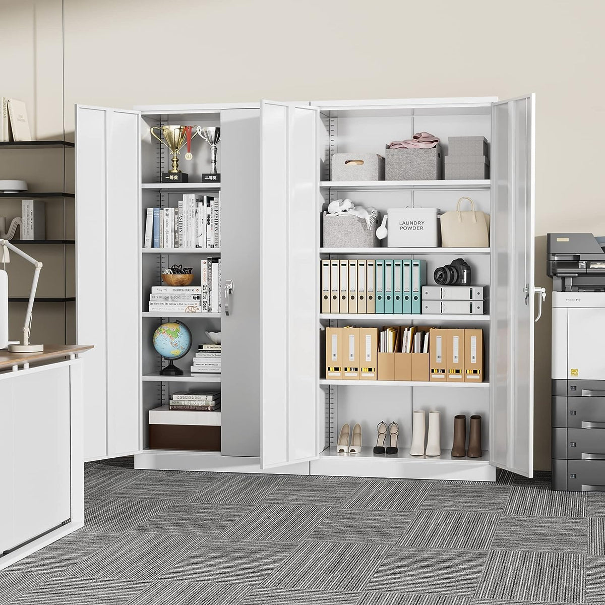 72" White Locking Metal Storage Cabinet with 4 Adjustable Shelves M676