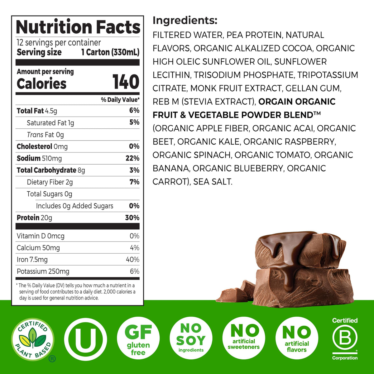 Chocolate 20g Vegan Protein Shake 11 oz 12pk I3993