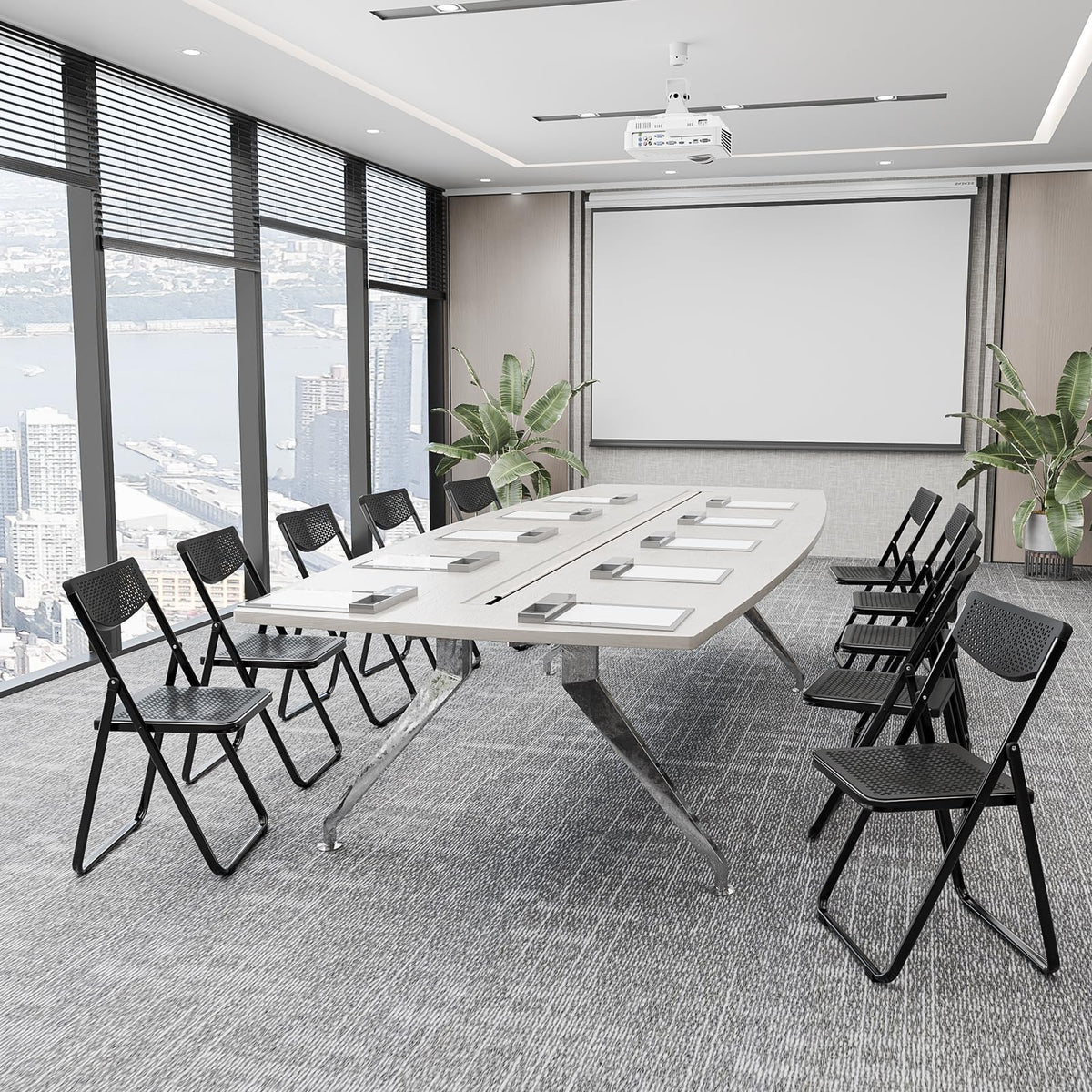 Black Plastic Folding Chairs with Mesh Seat, 10 Pack B349570