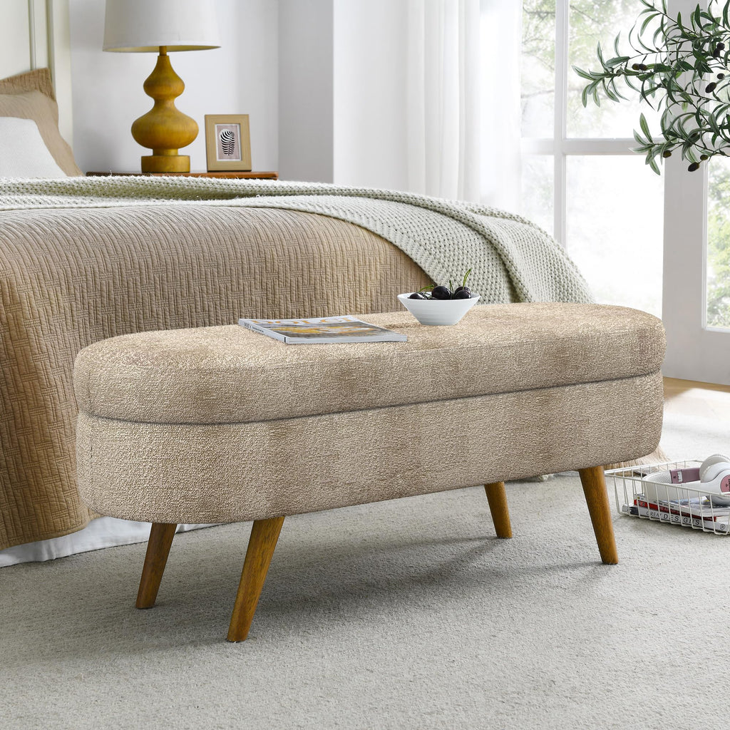 Oval Storage Bench with Rubber Wood Legs Z336489