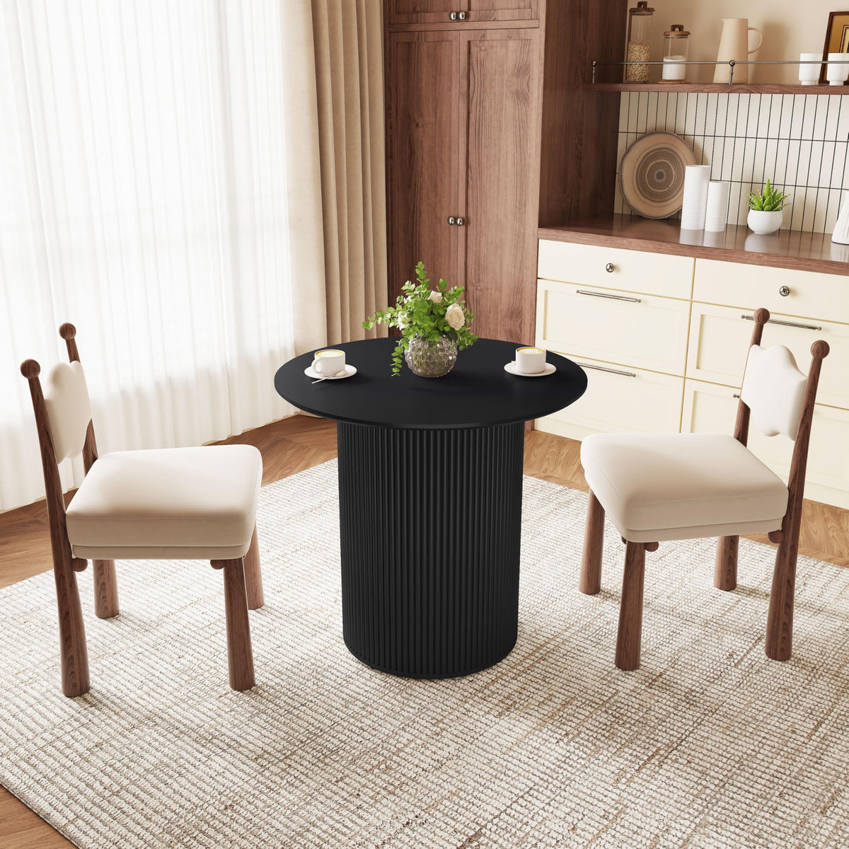 31.5" Round Dining Table with Fluted Wood Base O2714