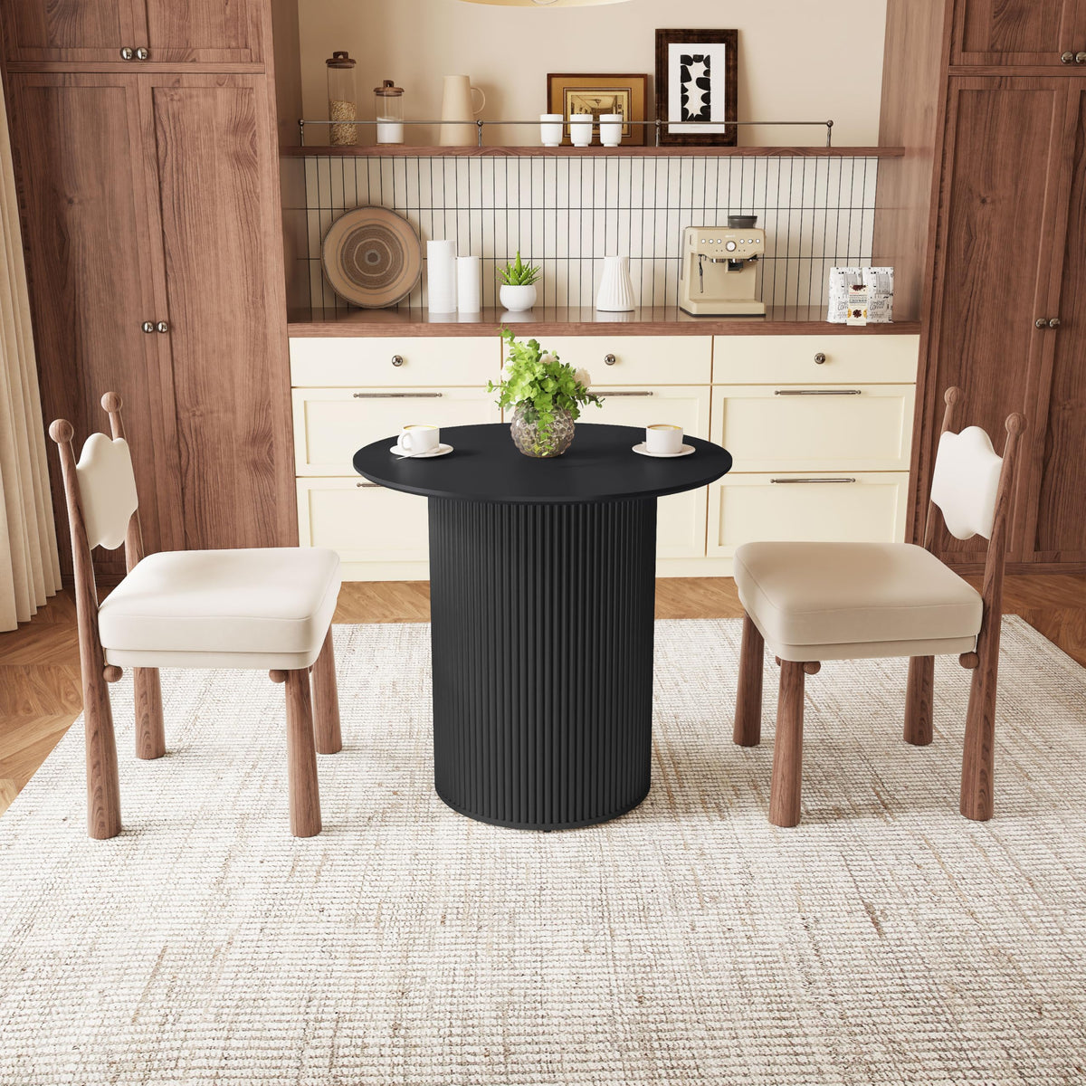 31.5" Round Dining Table with Fluted Wood Base O2714