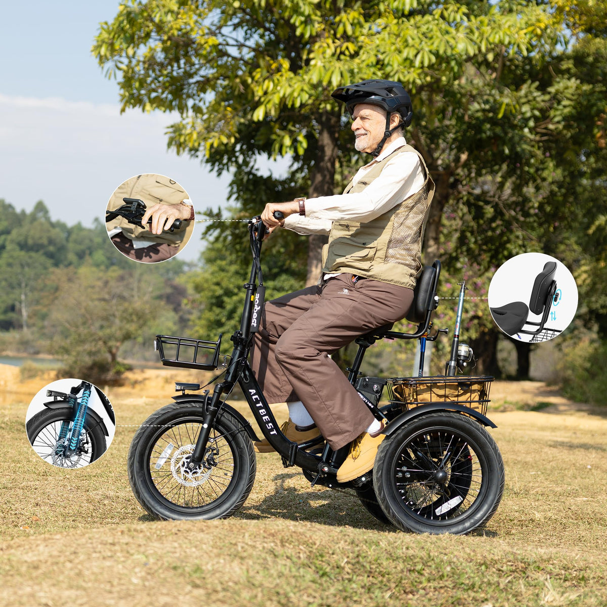 Electric Tricycle for Adults, 18"x3.0" Folding Step-Thru E Trike with 1200W Brushless Motor 48V 499.2Wh Removable Battery D439638