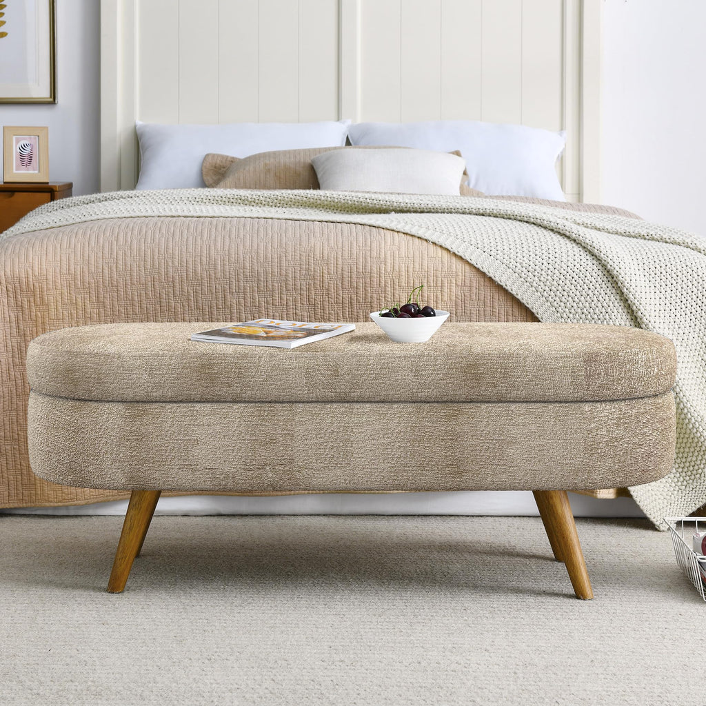 Oval Storage Bench with Rubber Wood Legs Z336489