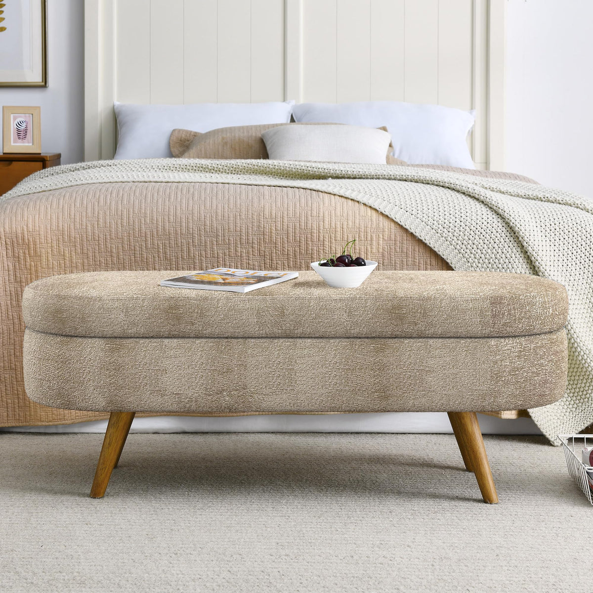 Oval Storage Bench with Rubber Wood Legs Z336489
