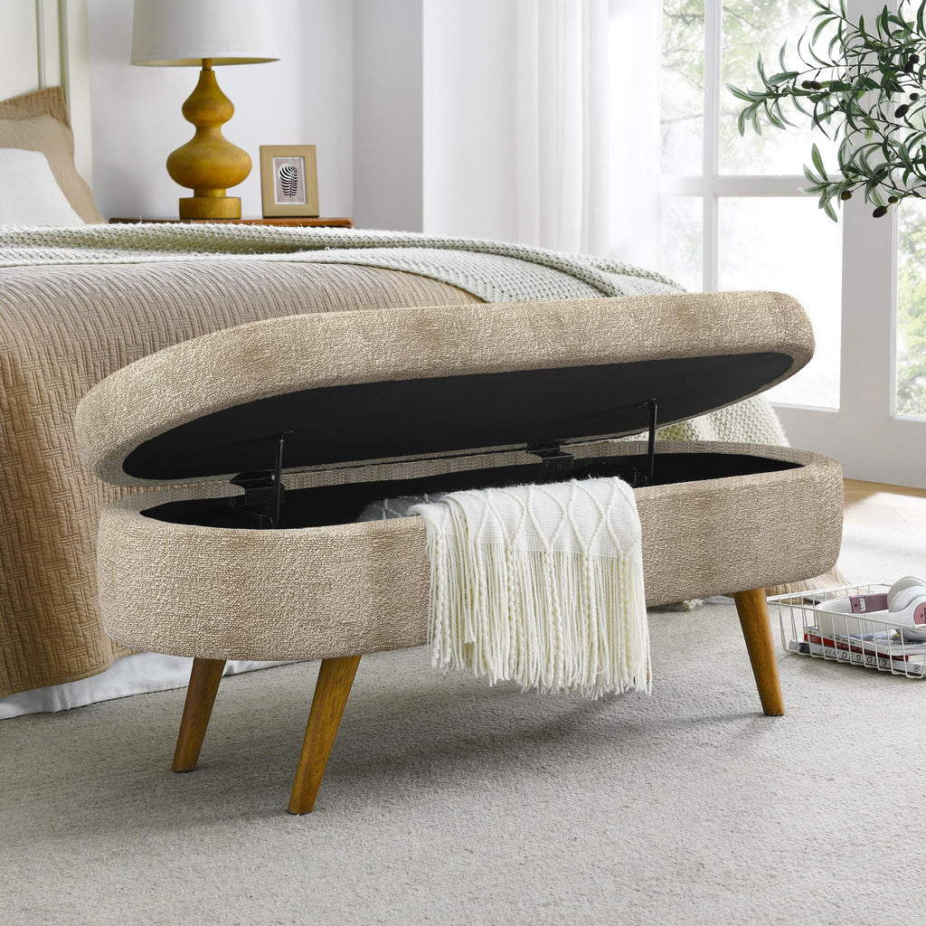 Oval Storage Bench with Rubber Wood Legs Z336489